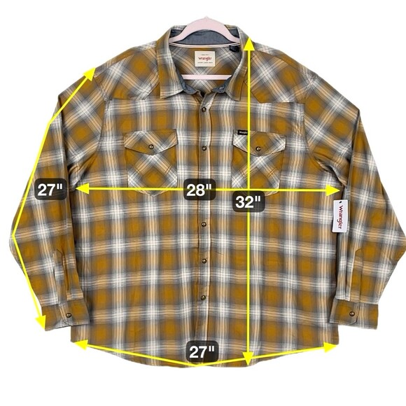 Wrangler Plaid Shirt Men’s 2XL Orange Gray Flap Pockets snap Lightweight Flannel - Picture 2 of 13